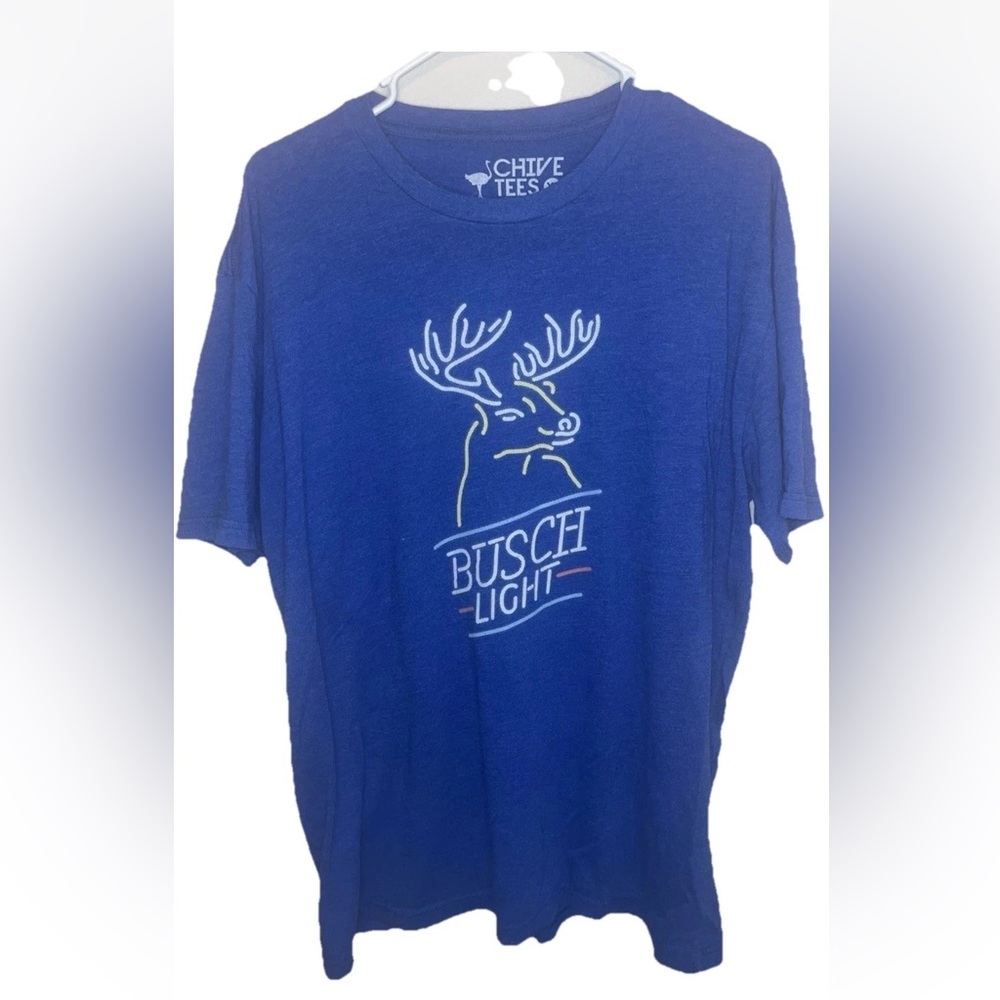 Chive Tees Busch Light Graphic T-Shirt Blue Size XL Shirt Sleeve Crew Neck Mens